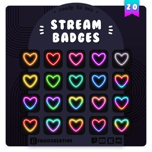 20 Sub/Bit Twitch Badges | Neon Herzen | Sofortdownload | Niedliche Liebe Icons | Regenbogen Kanal Punkte | Discord Rollen | Stream Loyalitäts-Abzeichen