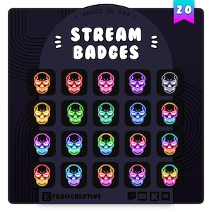20 Sub/Bit Twitch Badges | Neon Skulls | Rainbow Gaming Icons | Streamer Loyalty | Cyberpunk Channel Points | Spooky Edgy Discord Roles