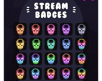 20 Sub/Bit Twitch Badges | Neon Skulls | Rainbow Gaming Icons | Streamer Loyalty | Cyberpunk Channel Points | Spooky Edgy Discord Roles