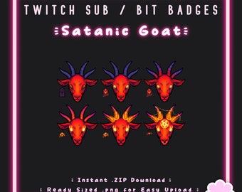 6 Twitch Sub Badges | Satanic Goat | Aesthetic | Neon | Goth | Gothcore | Witchy | Dark | Discord | Channel Point | Streamer Icon