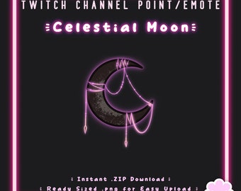 Twitch Channel Point | Dark Celestial Moon - Pastel Pink | Stream Decoration | Emote | Discord | Witchy | Cute Magic Badge | Gothic | P2U