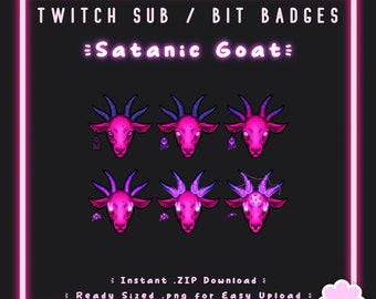 6 Twitch Sub Badges | Magenta Satanic Goat | Aesthetic | Neon | Goth | Witchy | Dark | Cute | Discord | Channel Point | Streamer Icon