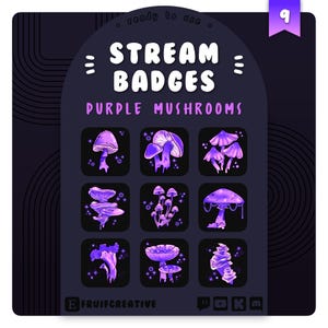 9 Twitch Sub/Bit Badges | Purple Mushrooms | Fairy Witchy Aesthetic | Cute Fae Icons | Channel Points | Discord Roles | Stream Decorations