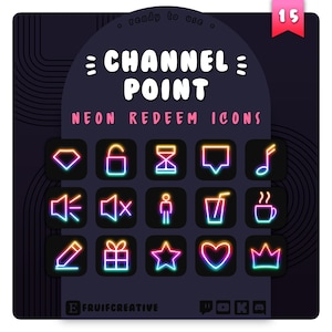 15 Twitch Channel Point Redeem Icon Pack | Instant Upload | Neon Rainbow Badges | RGB | Simple Icons | Hydrate | Posture Check | P2U