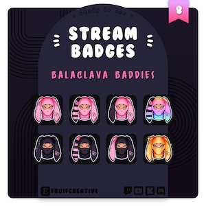 8 sub/bit-twitch-badges | Bivakmuts Baddies - roze konijn | Leuke emo-esthetiek | Beanie Channel-punten | Discord-rollen | Stroomdecoratie