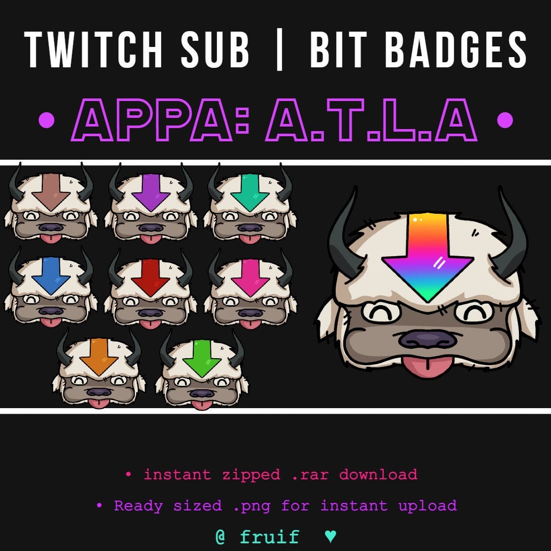 9 Sub/Bit Twitch Badges Appa ATLA Avatar The Last Etsy