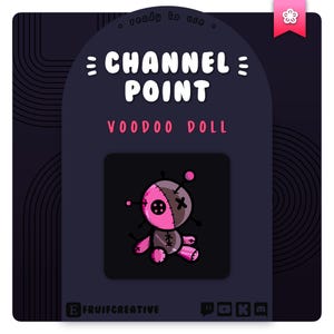 Chaîne Twitch | Poupée vaudou rose | Décoration de ruisseau mignon | Sorcière | Foncé | Effrayant | Effrayant | Rôle Discord | Emote en streaming
