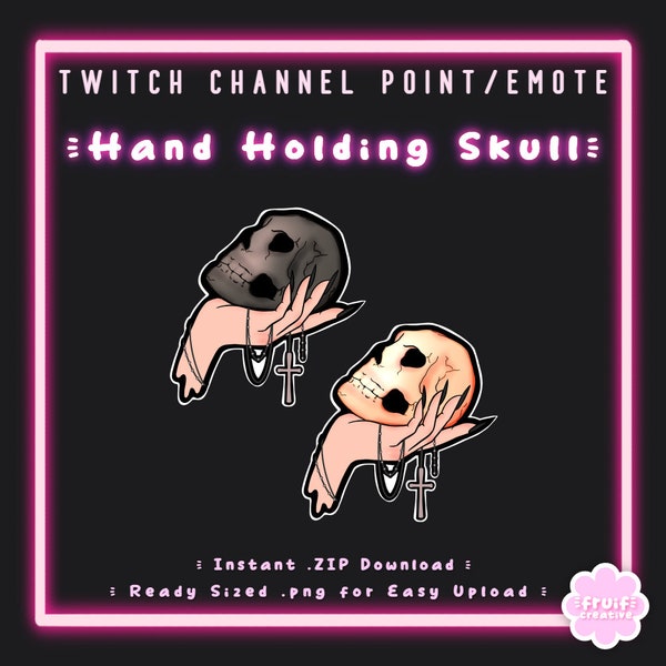 Twitch Channel Point | Witchcraft Hand Holding Skull | Goth | Witchy | Dark | Spooky | Creepy | Discord | Stream Decoration | Emote