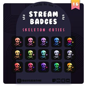 16 Sub/Bit Twitch Badges | Skeleton Cuties | Instant download | Roses | Witchy | Gothic | Spooky | Skulls | Discord | Streamer | Loyalty
