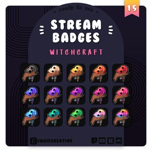 15 badges Twitch Sub/Bit | Sorcellerie squelette | Esthétique sorcière | Icônes gothiques | Points de chaîne effrayants | Rôles Discord effrayants | Déco ruisseau