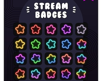 Neon Star Twitch Badges: Cute Sub/Bit Package (Digital Download)
