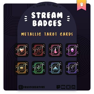 8 つのサブ/ビット Twitch バッジ | メタリック タロット カード | レインボー | パステル | 魔女っぽい | エッジの効いた | ゴス | 不気味 | かわいい | Discord ロール | ストリーマー バッジ