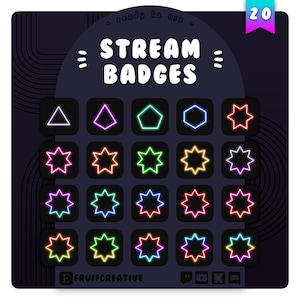 20 Bit Badges | Neon Twitch Bits | Cheer Icons | Native Shape | Simple | Instant download | Cool | Glow | Rainbow | Donation Icon | Streamer