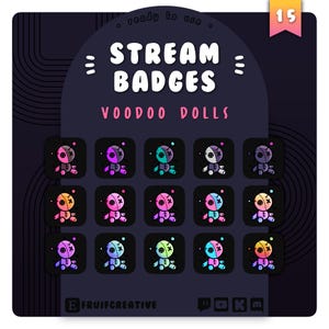 15 Sub/Bit Twitch Badges | Cute Voodoo Doll | Pack 1 | Spooky Icons | Witchy | Edgy | Goth | Cute | Discord Roles | Streamer Badge