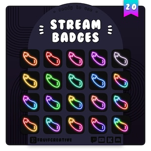 20 Sub/Bit Twitch Badges | Neon Eggplants | RGB Emoji | Cute Food Icons | Rainbow Channel Points | Discord Role | Stream Loyalty Badge