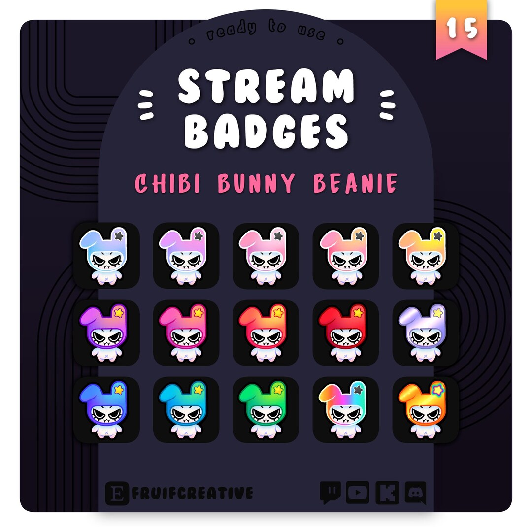 Beanie Bunny Twitch Badges: Cute Sub/bit Badges | Emotes (digital ...