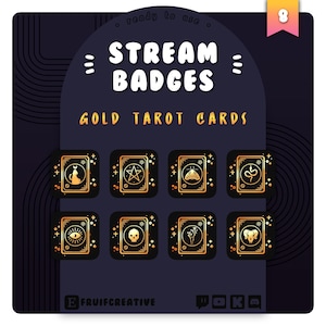 8 sub/bit-twitch-badges | Metallic gouden tarotkaarten | Magie | Hekserij | Gespannen | Gothic | Griezelig | Schattig | Discord-rol | Streamerbadge