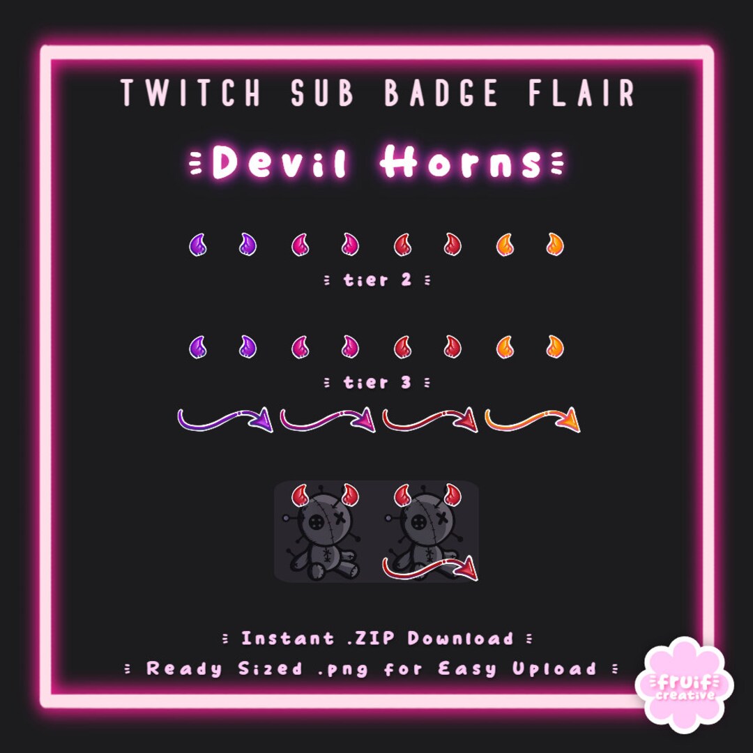 Twitch Sub Badge Flair Devil Horns 4x Tier 2, 4x Tier 3 Included Cute