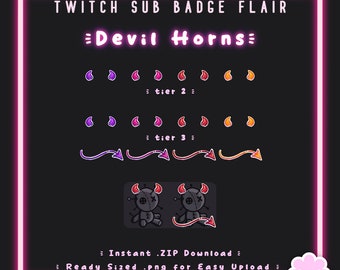 Twitch Sub Badge Flair | Devil Horns | 4x Tier 2, 4x Tier 3 Included | Cute Demon | Instant Download | Trendy | Aesthetic | Goth | Streamer