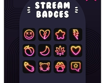 Neon Twitch Sub/Bit Badges: Mixed Icon Package | Emotes (Digital Download)
