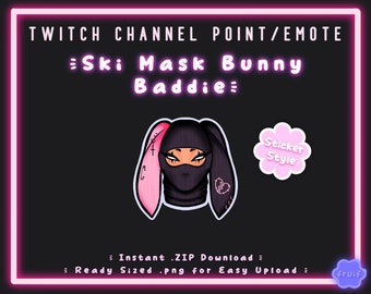 Twitch Channel Point | Ski Mask Bunny | Goth Pink Baddie | Cute | Pastel Icon | Discord Roles | Stream Decoration | Emote | Sticker Style