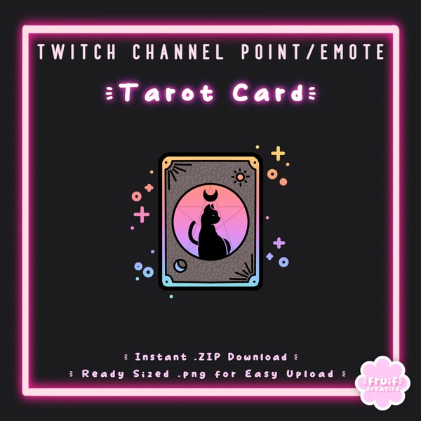 Twitch Channel Point | Black Cat Tarot Card | Instant download | Cute | Rainbow | Witchy | Edgy | Goth | Spooky | Discord | Streamer Emote