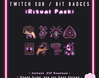 8 Sub/Bit Twitch Badges | Ritual Pack | Instant download | Pastel Pink | Witchy | Edgy | Gothic | Spooky | Cute | Discord | Streamer Badge