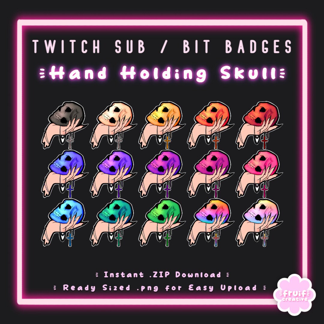 15 Sub/bit Twitch Badges Witchcraft Hand Holding Skull Instant Download