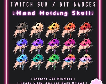 15 Sub/Bit Twitch Badges | Witchcraft Hand Holding Skull | Instant download | Witchy | Edgy | Goth | Spooky | Cool | Creepy | Streamer Badge