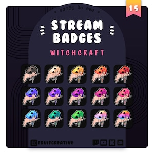 15 Sub/Bit Twitch Badges | Skeleton Witchcraft | Witchy Aesthetic | Goth Icons | Spooky Channel Points | Creepy Discord Roles | Stream Deco