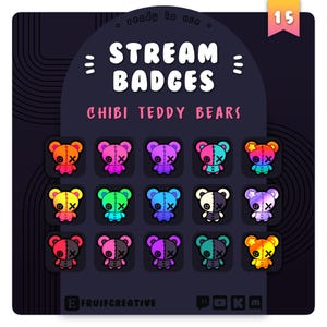 Chibi Teddy Bear Twitch Badges: Spooky Plushie Sub/Bit Icons (Digital Download)