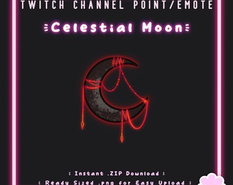 Twitch Channel Point | Dark Celestial Moon - Red | Stream Decoration | Emote | Discord | Witchy | Cute Magic Badge | Goth | Galaxy | P2U