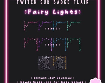 Sub Badge Flair | Fairy Lights | 6x Tier 2, 6x Tier 3 Included | Cute Neon Lights | Twitch Badges | Streamer Badges | Twitch Sub Flair