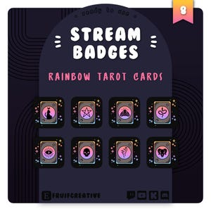 8 Sub/Bit Twitch Badges | Rainbow Tarot Cards | Instant download | Pastel | Witchy | Edgy | Goth | Spooky | Cute | Discord | Streamer Badge