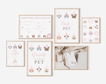 Pink Pet Pawty Printable Bundle Set (no invite) | Cats and dogs birthday | Puppies and kitties birthday | Pawty Birthday Theme