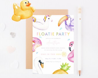 EDITABLE Floatie Pool Party Invitation | Kids Summer Pool Birthday Party | Summer Birthday Invite | Summer Invitation | Templett