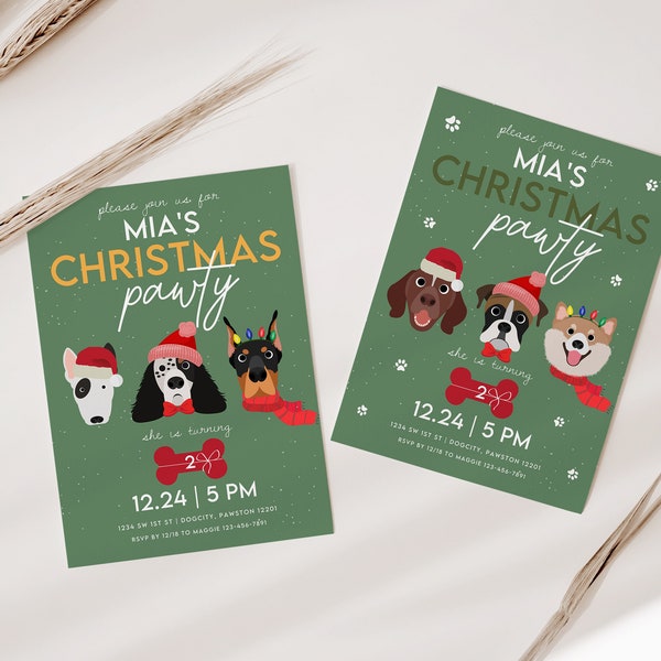Self-Editable Christmas Puppy Pawty Invitation, Christmas Kids Birthday, Christmas, Printable Holiday Template | Puppies and Christmas