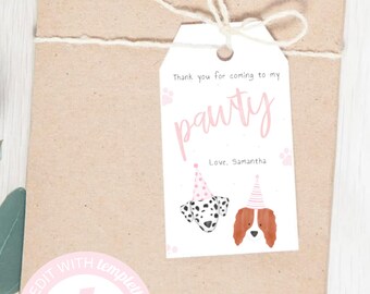 EDITABLE Puppy Pawty Favor Tags | Puppy Birthday Party | Puppy Adoption Birthday | Puppy Pawty Gift Tags | Dog Theme Invitation | Templett