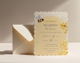 Mommy to Bee Baby Shower Invitation | Editable Honeycomb Bee Theme (Digital Download)