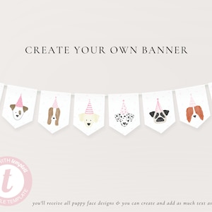BEWERKBARE Roze Puppy Pawty Banner | Puppy Verjaardagsfeestje | Puppy Adoptie Verjaardag | Dog Theme Party | 5x7 | Templett