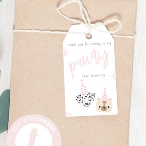 EDITABLE Pet Pawty Favor Tags | Puppy Birthday Party | Puppy Adoption Birthday | Pet Party Gift Tags | Pet Theme Invitation | Templett