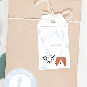 EDITABLE Puppy Pawty Favor Tags Blue | Puppy Birthday Party | Puppy Adoption Birthday | Puppy Pawty Gift Tags | Dog Theme| Templett