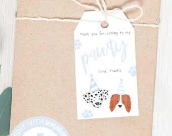 EDITABLE Puppy Pawty Favor Tags Blue | Puppy Birthday Party | Puppy Adoption Birthday | Puppy Pawty Gift Tags | Dog Theme| Templett