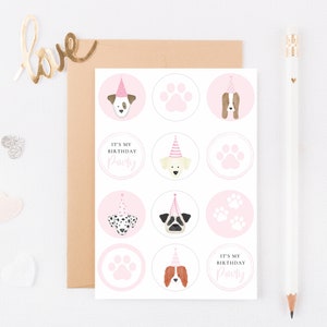 INSTANT DONWLOAD Puppy Pawty Cupcake Topper 2 PAGES, Printable, Dog Birthday Party, Puppy Party ...