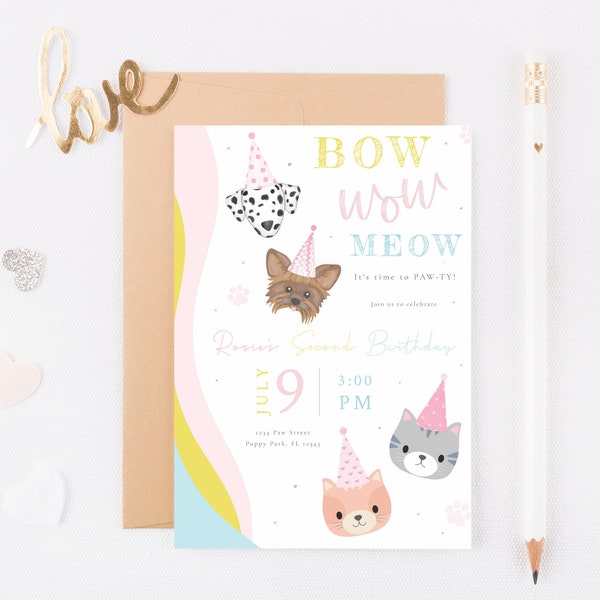 EDITABLE Pet Pawty Invitation | Puppy Birthday Party | Cats and Puppies Birthday | Kitten Invitation | Pet Theme Invitation | Templett