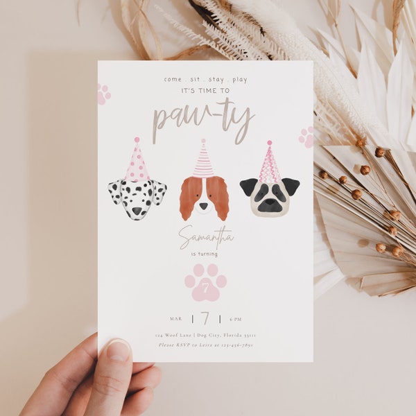 Invitación EDITABLE Puppy Pawty SOLAMENTE / Fiesta de cumpleaños de cachorro / Cumpleaños de adopción de cachorro / Invitación de perro / Invitación temática de perro / Templett