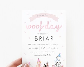 EDITABLE Woof Day Puppy Pawty Invitation | Puppy Adoption Birthday | Dog Theme Invitation | Puppy Party | Dog Party |Dog Adoption PartyCanva