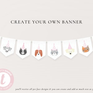 EDITABLE Pink Pet Pawty Banner | Pet Birthday Party | Pet Adoption Birthday | Pet Theme Party | Puppy & Kittens party 5x7 | Templett