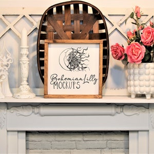 Wood Sign Mock Up ~ Farmhouse 12 x12  Blank Mockup ~ Styled Stock Product Photography ~ Flat Lay Mockup ~ Wall Art Mockup ~ Wood Frame Sign