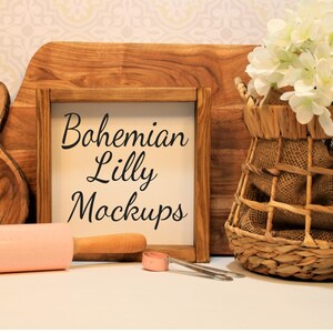 Wood 10 x 10 Farmhouse Sign Mock Up ~ Blank Wood Sign Mockup ~ Styled Stock Product Photography ~ Flat Lay Mockup ~ Kitchen Pink Mockup